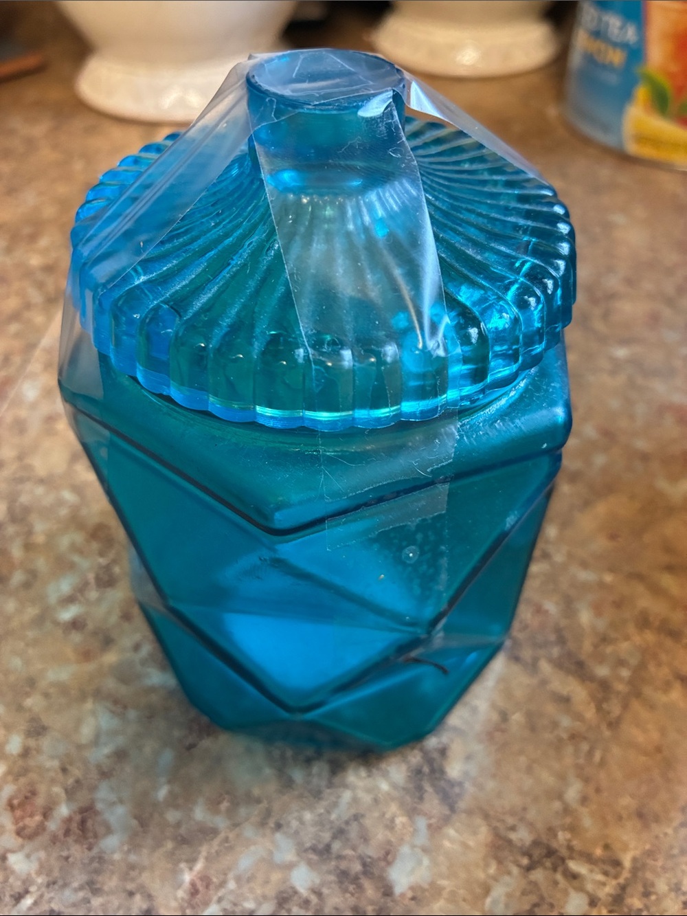 Teal Glass Decorative Jar with Lid - Home Accents
